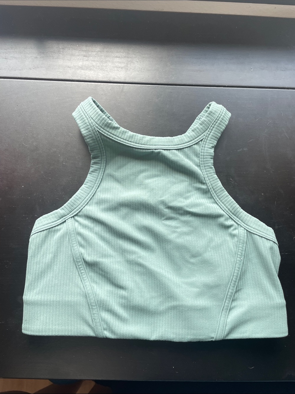 Lululemon Ribbed Green Crop Sports Bra High Neck